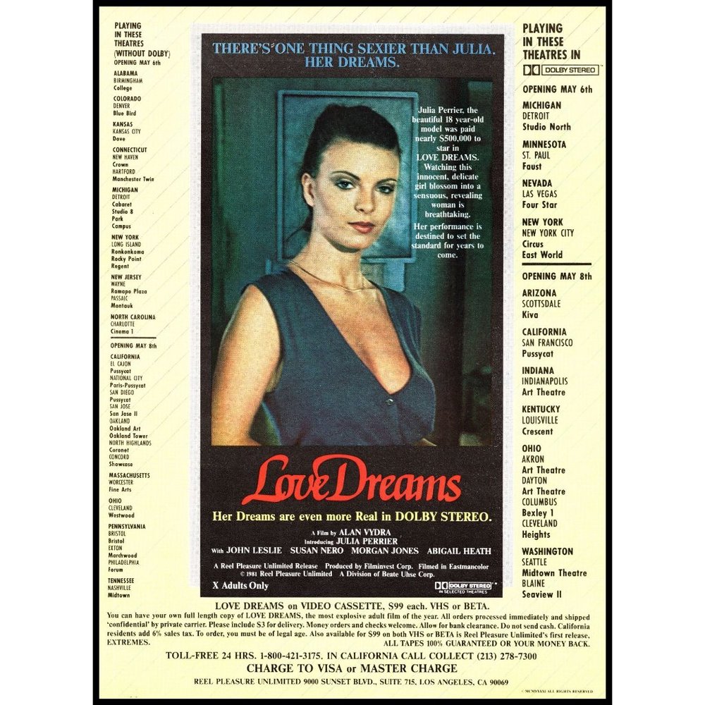 1981 Love Dreams Erotic Film Movie Promo Vintage Print Ad Susan Nero Wall Art
